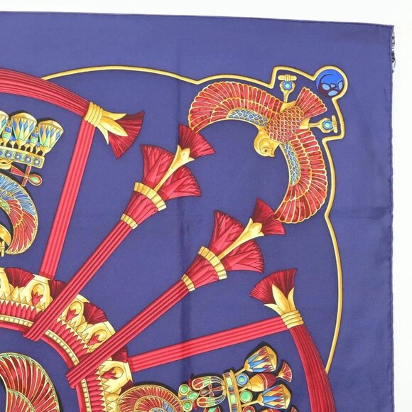 HERMES Caty Ancient Egyptian Scarab Pattern Carre 90 Scarf Silk Blue Auth 141181 - Picture 4 of 13